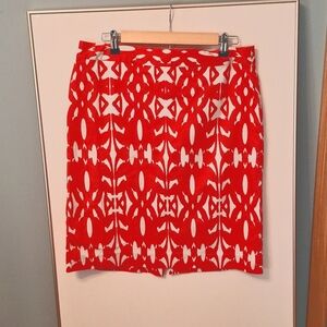 Orange and white pattern pencil skirt